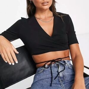 & Other Stories Los Angeles atelier black strappy criss cross crop wrap top M